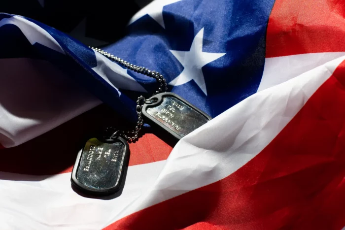 cropped image of slightly folded flag section with dog tags