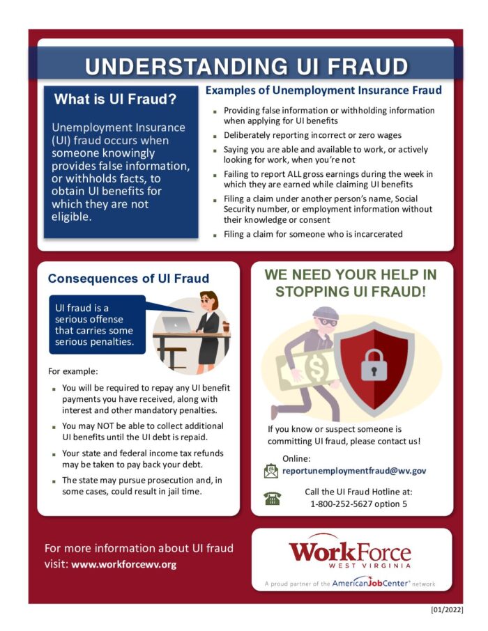 Understanding UI Fraud flyer showing examples of UI fraud, what it is, the consequences of UI fraud.
